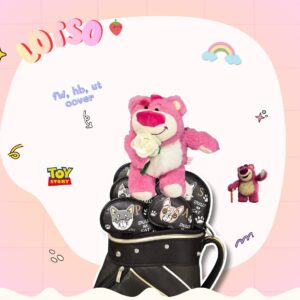 Headcover หมีลอทโซ่ (Lotso) สีชมพู - งานแฟชั่น หมีจอมกอดถือดอกกุหลาบ ขนนุ่ม สำหรับ Fairway, Hybrid, Ut cover