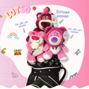Set Headcover หมีลอทโซ่ (Lotso) สีชมพู – หมีจอมกอด สำหรับไม้ Driver, Fairway, Hybrid, Ut cover